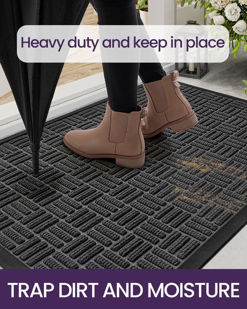 DEXI Front Door Mat Outside Entrance, 2x3 ft Rubber Entry Doormat Heavy Duty, Welcome Mats Non Slip for Inside House Floor Entryway Back Doors Exterior Patio, Maze Black - Image 5